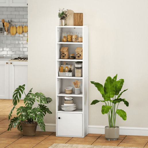 HOMCOM Estante de 6 Níveis Estante para Livros com Prateleiras Ajustáveis e Armário Estante Moderna para Sala de Estar Quarto Estúdio Escritório 40x30x156 cm Branco