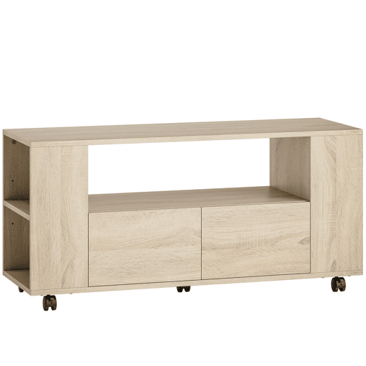 HOMCOM Móvel de TV com Rodas Mesa de TV Móvel Móvel para Televisão até 42 Polegadas com 2 Gavetas Prateleiras Ajustáveis para Sala de Estar Quarto 102x34,5x48,5 cm Madeira HOMCOM Móvel de TV com Rodas Mesa de TV Móvel Móvel para Televisão até 42 Polegadas com 2 Gavetas Prateleiras Ajustáveis para Sala de Estar Quarto 102x34,5x48,5 cm Madeira