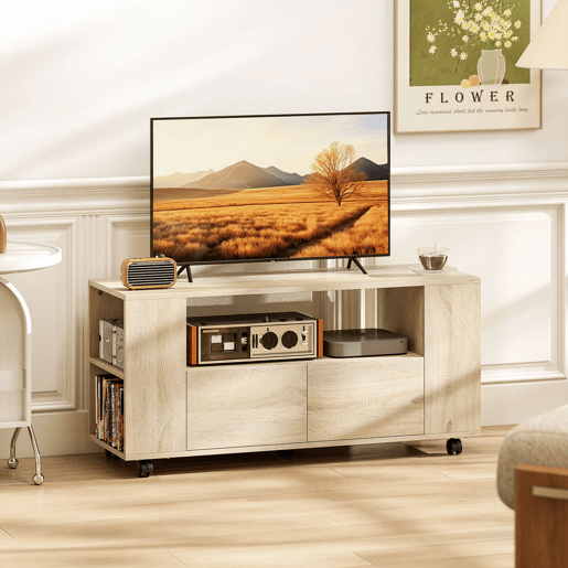 HOMCOM Móvel de TV com Rodas Mesa de TV Móvel Móvel para Televisão até 42 Polegadas com 2 Gavetas Prateleiras Ajustáveis para Sala de Estar Quarto 102x34,5x48,5 cm Madeira HOMCOM Móvel de TV com Rodas Mesa de TV Móvel Móvel para Televisão até 42 Polegadas com 2 Gavetas Prateleiras Ajustáveis para Sala de Estar Quarto 102x34,5x48,5 cm Madeira