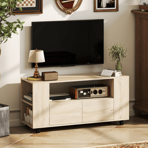 HOMCOM Móvel de TV com Rodas Mesa de TV Móvel Móvel para Televisão até 42 Polegadas com 2 Gavetas Prateleiras Ajustáveis para Sala de Estar Quarto 102x34,5x48,5 cm Madeira HOMCOM Móvel de TV com Rodas Mesa de TV Móvel Móvel para Televisão até 42 Polegadas com 2 Gavetas Prateleiras Ajustáveis para Sala de Estar Quarto 102x34,5x48,5 cm Madeira