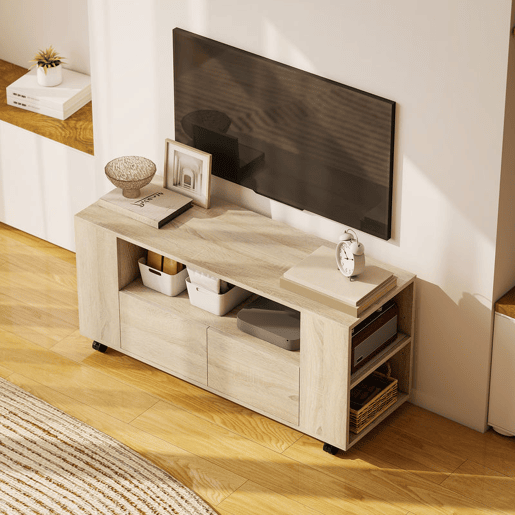 HOMCOM Móvel de TV com Rodas Mesa de TV Móvel Móvel para Televisão até 42 Polegadas com 2 Gavetas Prateleiras Ajustáveis para Sala de Estar Quarto 102x34,5x48,5 cm Madeira HOMCOM Móvel de TV com Rodas Mesa de TV Móvel Móvel para Televisão até 42 Polegadas com 2 Gavetas Prateleiras Ajustáveis para Sala de Estar Quarto 102x34,5x48,5 cm Madeira