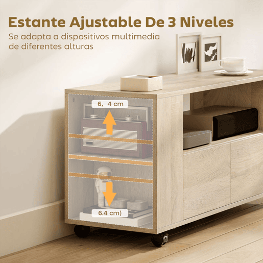HOMCOM Móvel de TV com Rodas Mesa de TV Móvel Móvel para Televisão até 42 Polegadas com 2 Gavetas Prateleiras Ajustáveis para Sala de Estar Quarto 102x34,5x48,5 cm Madeira HOMCOM Móvel de TV com Rodas Mesa de TV Móvel Móvel para Televisão até 42 Polegadas com 2 Gavetas Prateleiras Ajustáveis para Sala de Estar Quarto 102x34,5x48,5 cm Madeira