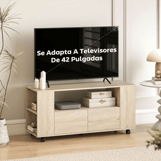 HOMCOM Móvel de TV com Rodas Mesa de TV Móvel Móvel para Televisão até 42 Polegadas com 2 Gavetas Prateleiras Ajustáveis para Sala de Estar Quarto 102x34,5x48,5 cm Madeira HOMCOM Móvel de TV com Rodas Mesa de TV Móvel Móvel para Televisão até 42 Polegadas com 2 Gavetas Prateleiras Ajustáveis para Sala de Estar Quarto 102x34,5x48,5 cm Madeira