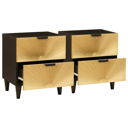 Lote de 2 Mesa De Cabeceira Mesinha De Cabeceira - Preto e Ouro 40 x 33.5 x 46 cm