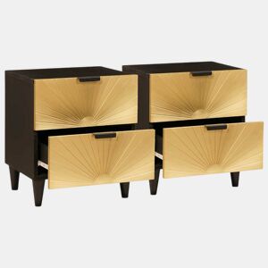 Lote de 2 Mesa De Cabeceira Mesinha De Cabeceira - Preto e Ouro 40 x 33.5 x 46 cm