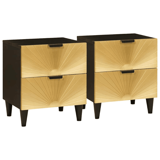 Lote de 2 Mesa De Cabeceira Mesinha De Cabeceira - Preto e Ouro 40 x 33.5 x 46 cm