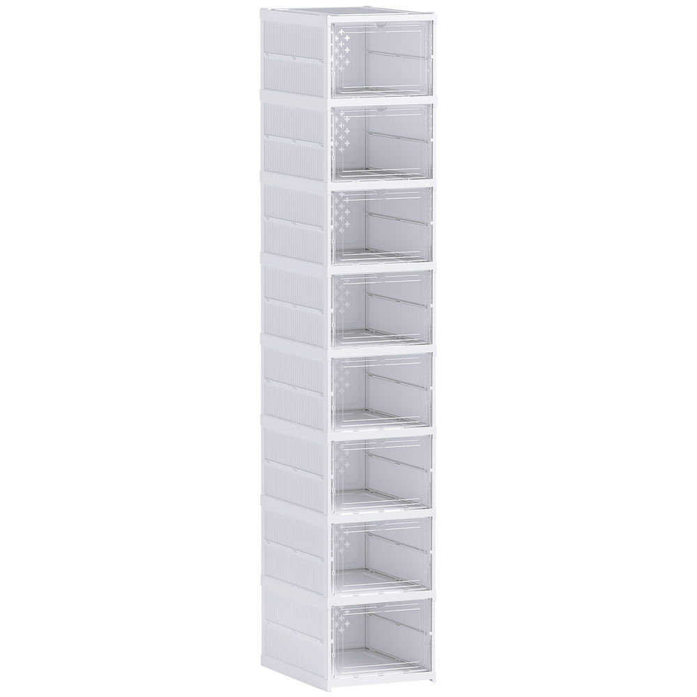 Homcom cajas para zapatos apilables, juego de 8 organizadores para zapatos portátil, zapatero plegable con puertas transparentes, hasta talla 43, no requiere montaje, blanco