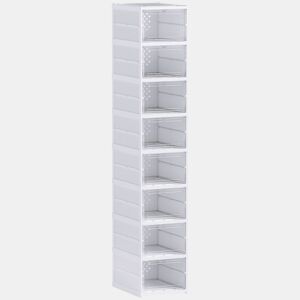 HOMCOM Sapateira Dobrável Organizador para Sapatos de 8 Níveis com Portas Transparentes para Sapatos até Tamanho 43 Não Requer Montagem 26x35x140 cm Branco