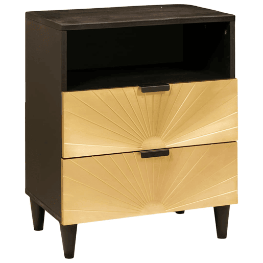 Mesa De Cabeceira - Mesinha De Cabeceira com gaveta Preto e Ouro 50 x 33 x 60 cm