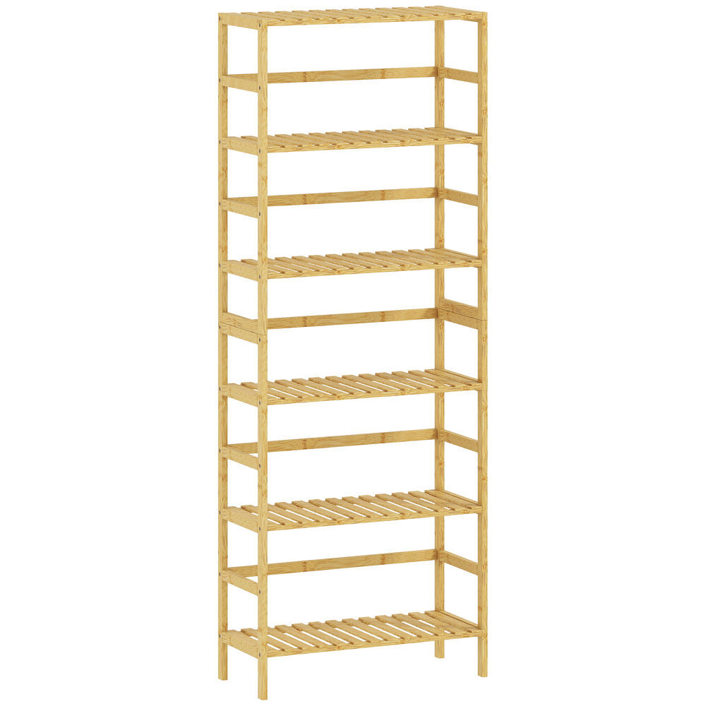 Homcom estantería de bambú de 6 niveles, estantería almacenaje, estantes ajustables, librería estrecha para espacios pequeños, baño, sala de estar y cocina, 60x26x161 cm, natural