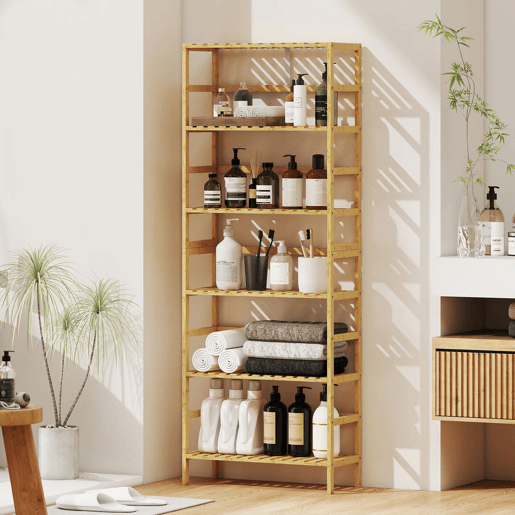 HOMCOM Estante de Bambu de 6 Níveis Estante de Armazenamento Prateleiras Ajustáveis Estante Estreita para Espaços Pequenos Casa de Banho Sala de Estar e Cozinha 60x26x161 cm Madeira
