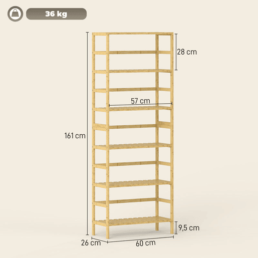HOMCOM Estante de Bambu de 6 Níveis Estante de Armazenamento Prateleiras Ajustáveis Estante Estreita para Espaços Pequenos Casa de Banho Sala de Estar e Cozinha 60x26x161 cm Madeira