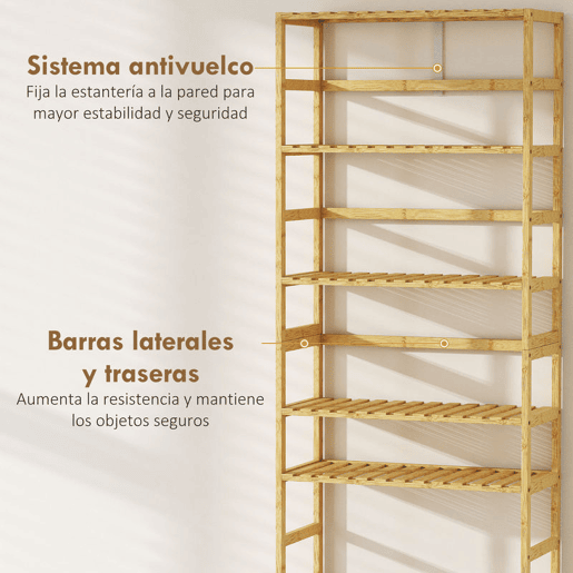 HOMCOM Estante de Bambu de 6 Níveis Estante de Armazenamento Prateleiras Ajustáveis Estante Estreita para Espaços Pequenos Casa de Banho Sala de Estar e Cozinha 60x26x161 cm Madeira