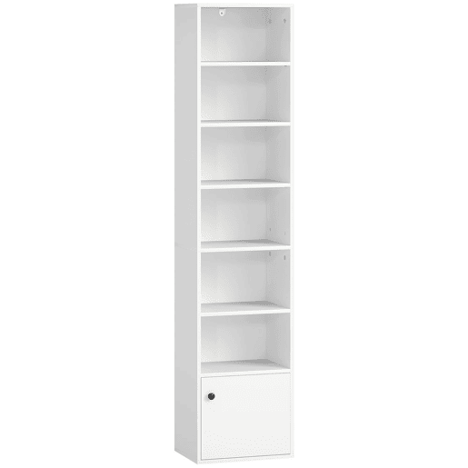 HOMCOM Estante de 7 Níveis Estante para Livros com Prateleiras Ajustáveis e Armário Estante Moderna para Sala de Estar Quarto Estúdio Escritório 40x30x180 cm Branco