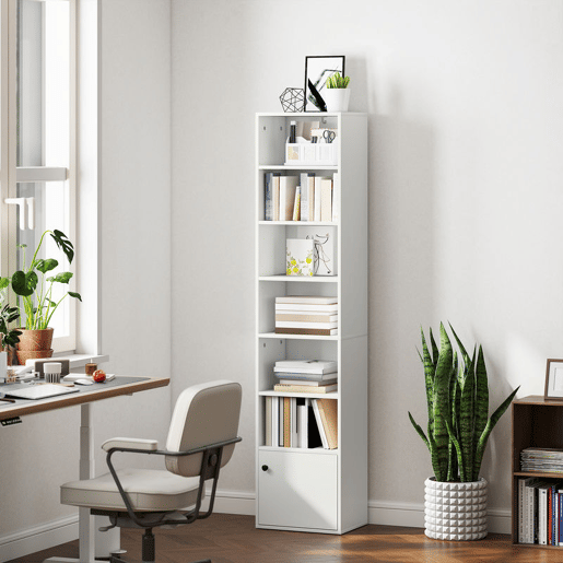 HOMCOM Estante de 7 Níveis Estante para Livros com Prateleiras Ajustáveis e Armário Estante Moderna para Sala de Estar Quarto Estúdio Escritório 40x30x180 cm Branco