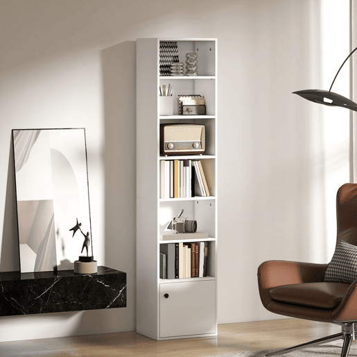 HOMCOM Estante de 7 Níveis Estante para Livros com Prateleiras Ajustáveis e Armário Estante Moderna para Sala de Estar Quarto Estúdio Escritório 40x30x180 cm Branco