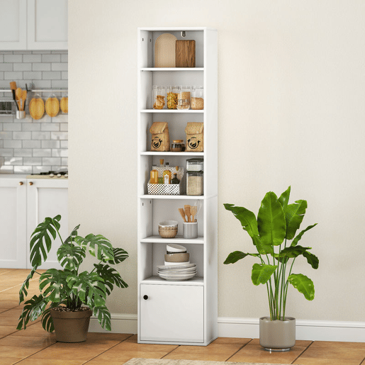 HOMCOM Estante de 7 Níveis Estante para Livros com Prateleiras Ajustáveis e Armário Estante Moderna para Sala de Estar Quarto Estúdio Escritório 40x30x180 cm Branco