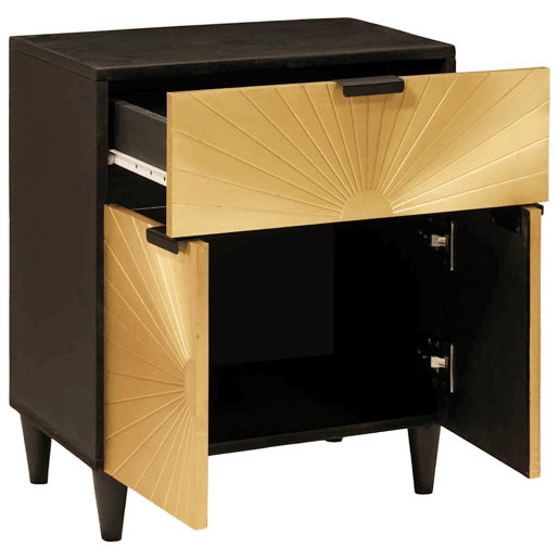 Mesa De Cabeceira - Mesinha De Cabeceira com gaveta Preto e Ouro 50 x 33 x 60 cm