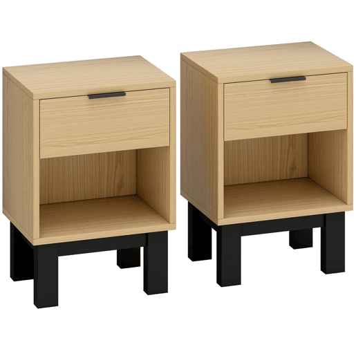 HOMCOM Conjunto de 2 Mesas de Cabeceira Estreitas Mesas de Cabeceira Modernas com Gaveta e Prateleira Aberta para Quarto Sala 35x26x50 cm Carvalho