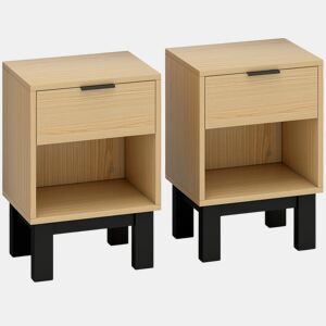 HOMCOM Conjunto de 2 Mesas de Cabeceira Estreitas Mesas de Cabeceira Modernas com Gaveta e Prateleira Aberta para Quarto Sala 35x26x50 cm Carvalho