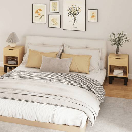 HOMCOM Conjunto de 2 Mesas de Cabeceira Estreitas Mesas de Cabeceira Modernas com Gaveta e Prateleira Aberta para Quarto Sala 35x26x50 cm Carvalho