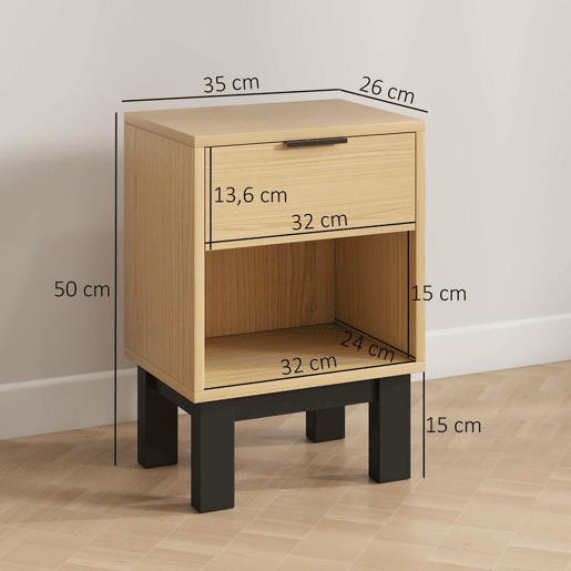 HOMCOM Conjunto de 2 Mesas de Cabeceira Estreitas Mesas de Cabeceira Modernas com Gaveta e Prateleira Aberta para Quarto Sala 35x26x50 cm Carvalho
