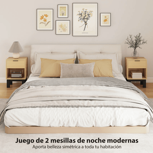 HOMCOM Conjunto de 2 Mesas de Cabeceira Estreitas Mesas de Cabeceira Modernas com Gaveta e Prateleira Aberta para Quarto Sala 35x26x50 cm Carvalho