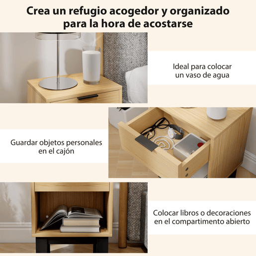 HOMCOM Conjunto de 2 Mesas de Cabeceira Estreitas Mesas de Cabeceira Modernas com Gaveta e Prateleira Aberta para Quarto Sala 35x26x50 cm Carvalho