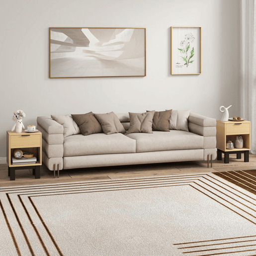 HOMCOM Conjunto de 2 Mesas de Cabeceira Estreitas Mesas de Cabeceira Modernas com Gaveta e Prateleira Aberta para Quarto Sala 35x26x50 cm Carvalho
