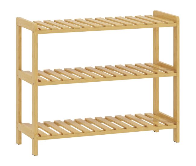 Homcom zapatero de 3 niveles, estantería de zapatos de bambú, para 9 pares de zapatos, para entrada, pasillo, dormitorio, 70x26x57,5 cm, natural