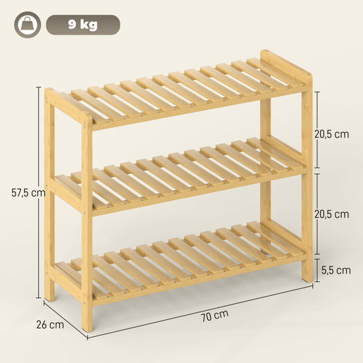 HOMCOM Sapateira de Madeira Estante para Sapatos de 3 Níveis para até 9 Pares de Sapatos para Entrada Corredor Dormitório 70x26x57,5cm Madeira