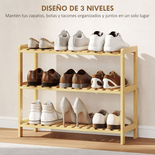 HOMCOM Sapateira de Madeira Estante para Sapatos de 3 Níveis para até 9 Pares de Sapatos para Entrada Corredor Dormitório 70x26x57,5cm Madeira