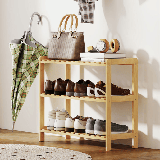 HOMCOM Sapateira de Madeira Estante para Sapatos de 3 Níveis para até 9 Pares de Sapatos para Entrada Corredor Dormitório 70x26x57,5cm Madeira