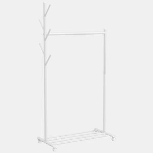HOMCOM Charriot com Rodas Charriot com 5 Ganchos Barra para Pendurar e Prateleira Inferior Charriot para Dormitório Lavandaria 86x43x171 cm Branco