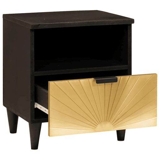 Mesa De Cabeceira - Mesinha De Cabeceira com gaveta Preto e Ouro 40 x 33 x 46 cm