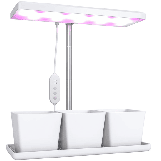 Outsunny Luz de Crescimento com 30 LED de Espectro Completo Ajustável em Altura com Temporizador Automático 8121624H 5 Níveis de Brilho e 3 Vasos para Estufa Jardim 31,8x13,4x18,6-35,6 cm Branco