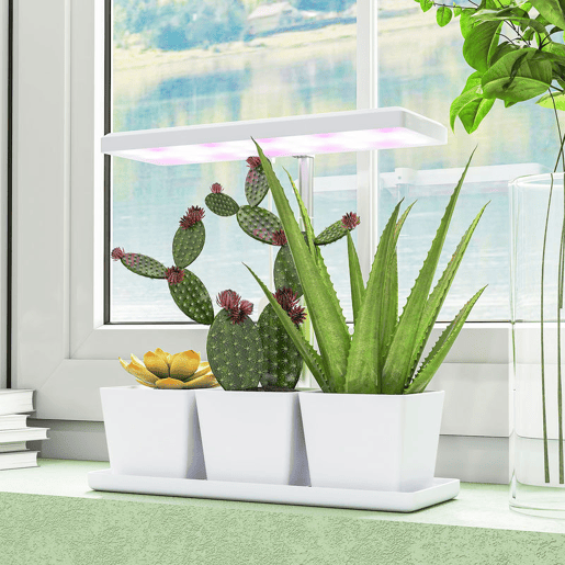 Outsunny Luz de Crescimento com 30 LED de Espectro Completo Ajustável em Altura com Temporizador Automático 8121624H 5 Níveis de Brilho e 3 Vasos para Estufa Jardim 31,8x13,4x18,6-35,6 cm Branco