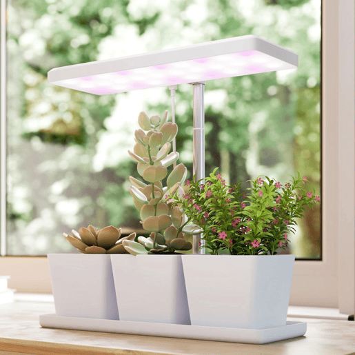 Outsunny Luz de Crescimento com 30 LED de Espectro Completo Ajustável em Altura com Temporizador Automático 8121624H 5 Níveis de Brilho e 3 Vasos para Estufa Jardim 31,8x13,4x18,6-35,6 cm Branco