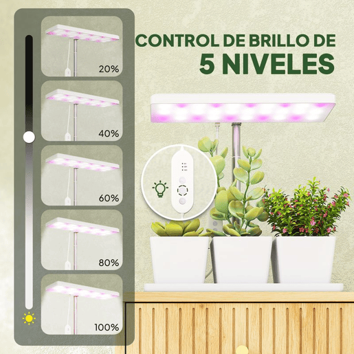 Outsunny Luz de Crescimento com 30 LED de Espectro Completo Ajustável em Altura com Temporizador Automático 8121624H 5 Níveis de Brilho e 3 Vasos para Estufa Jardim 31,8x13,4x18,6-35,6 cm Branco