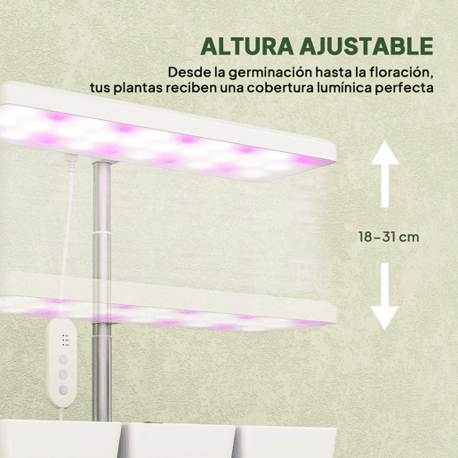 Outsunny Luz de Crescimento com 30 LED de Espectro Completo Ajustável em Altura com Temporizador Automático 8121624H 5 Níveis de Brilho e 3 Vasos para Estufa Jardim 31,8x13,4x18,6-35,6 cm Branco