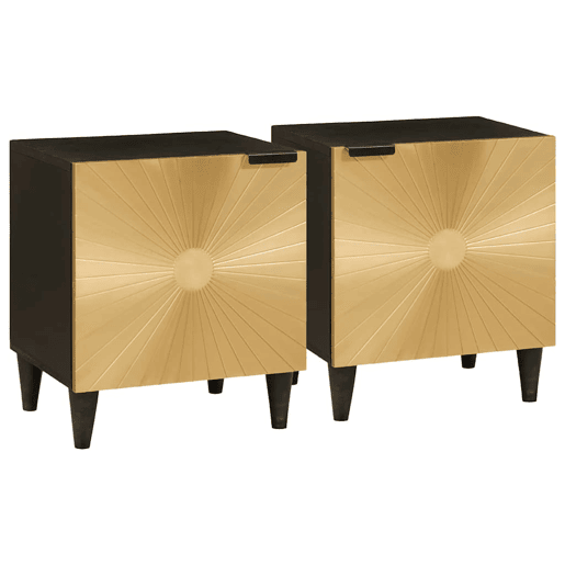 Lote de 2 Mesa De Cabeceira Mesinha De Cabeceira - Preto e Ouro 40 x 33.5 x 46 cm