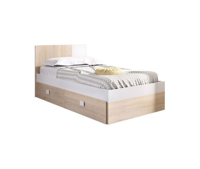 Cama Dina con 2 cajones extraíbles natural/blanco 79x97x196 cm