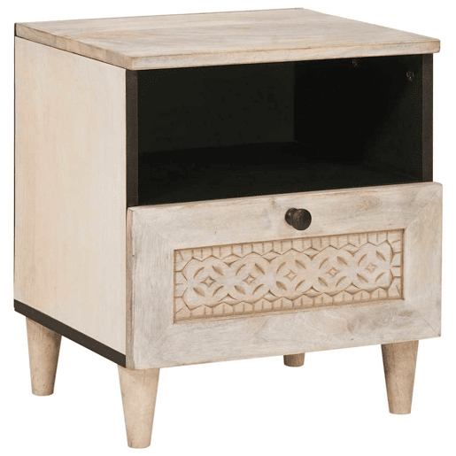 Lote de 2 Mesa De Cabeceira - Mesinha De Cabeceira com gaveta Bege 40 x 33 x 46 cm