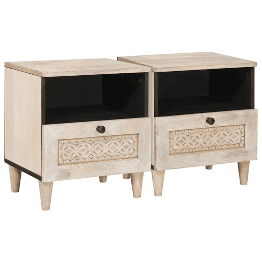 Lote de 2 Mesa De Cabeceira - Mesinha De Cabeceira com gaveta Bege 40 x 33 x 46 cm