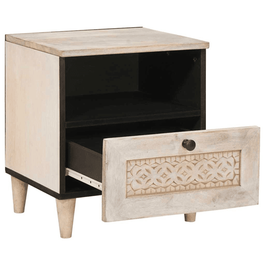 Lote de 2 Mesa De Cabeceira - Mesinha De Cabeceira com gaveta Bege 40 x 33 x 46 cm