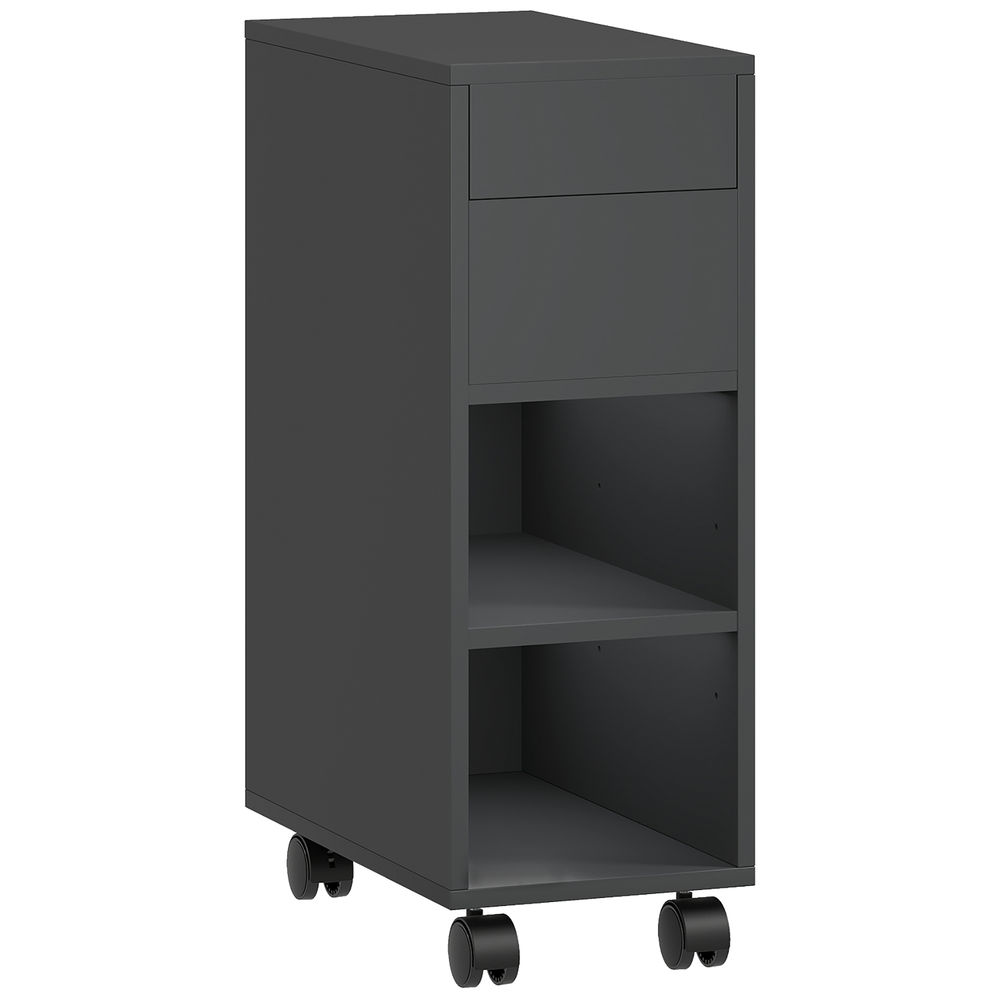 Homcom mesa auxiliar con encimera deslizante y ruedas, mesita auxiliar con almacenamiento oculto y estante ajustable, para salón, dormitorio, negro