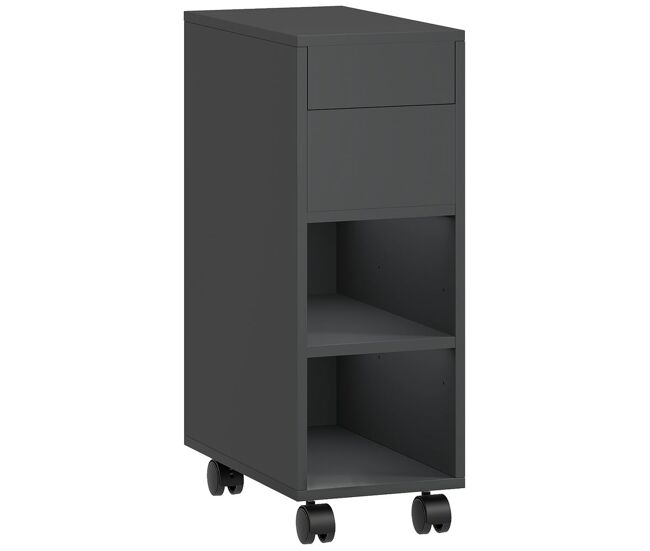 Homcom mesa auxiliar con encimera deslizante y ruedas, mesita auxiliar con almacenamiento oculto y estante ajustable, para salón, dormitorio, negro