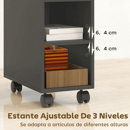 HOMCOM Mesa Auxiliar com Bancada Deslizante e Rodas Mesa Auxiliar com Armazenamento Oculto e Prateleira Ajustável para Sala de Estar Quarto 45x25x70 cm Preto