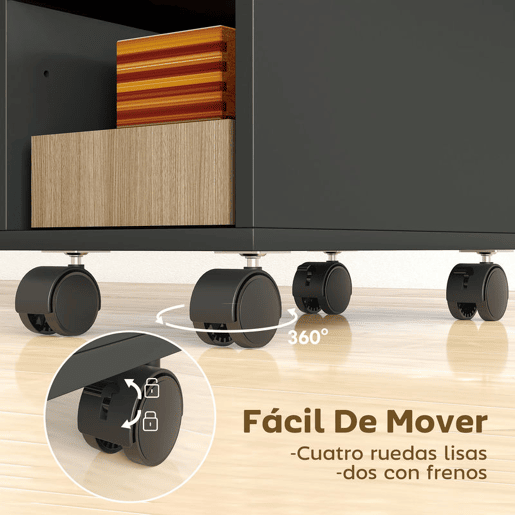 HOMCOM Mesa Auxiliar com Bancada Deslizante e Rodas Mesa Auxiliar com Armazenamento Oculto e Prateleira Ajustável para Sala de Estar Quarto 45x25x70 cm Preto