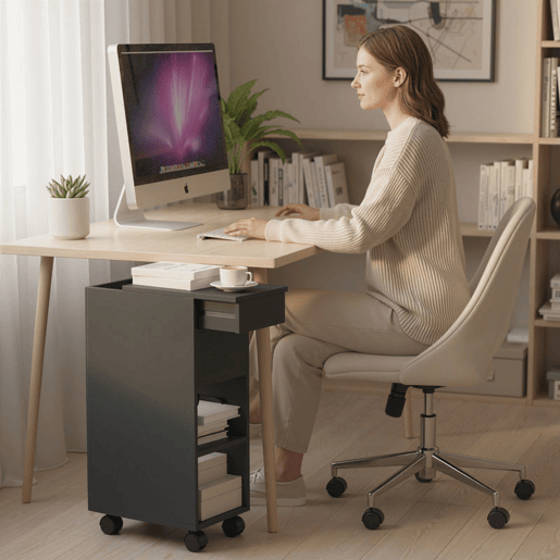 HOMCOM Mesa Auxiliar com Bancada Deslizante e Rodas Mesa Auxiliar com Armazenamento Oculto e Prateleira Ajustável para Sala de Estar Quarto 45x25x70 cm Preto